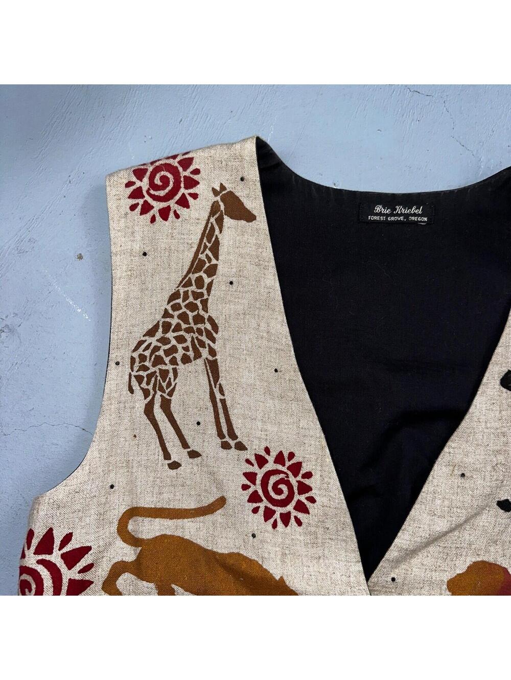 Brie Kriebel Animals Zoo Vest Art to Wear Womens Sz M Rare 80s Giraffe Elephant - Picture 2 of 9